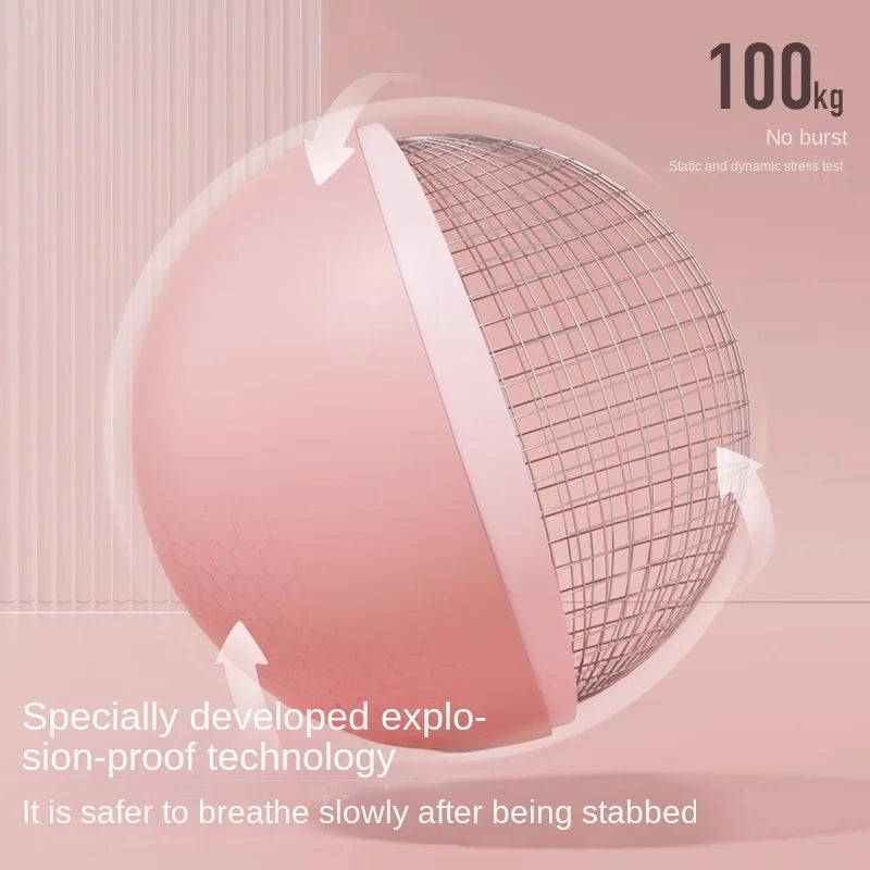 Illustration of a stab ball with text about explosion-proof technology on a pink background