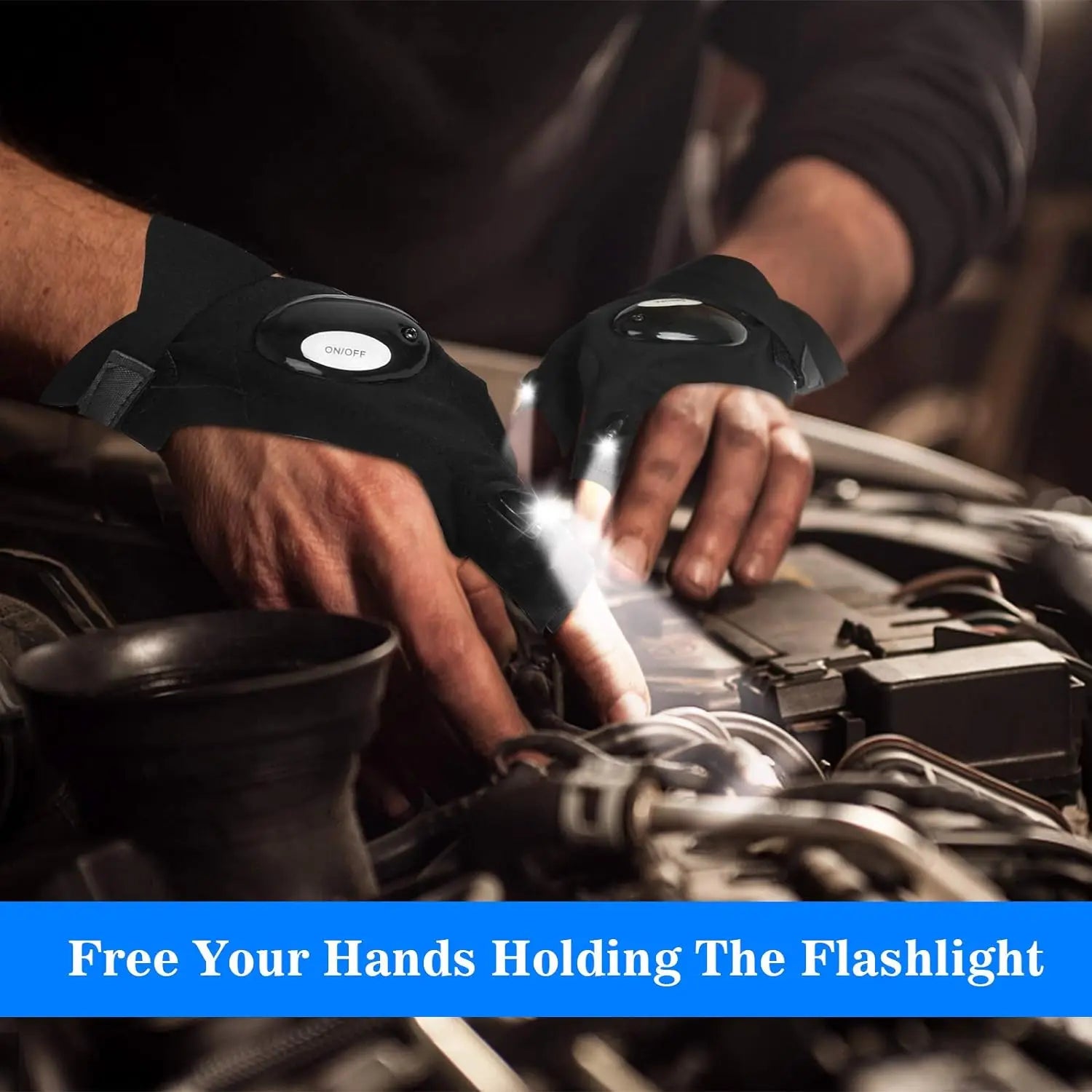 Waterproof LED Flashlight Gloves | Half Finger Design for Fishing, Biking & Night Running