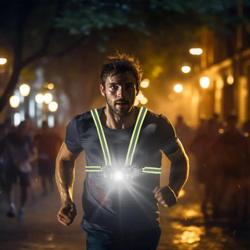 LED Running Vest with Rechargeable Battery | Ultra Bright Night Running Light, 65° Adjustable Beam
