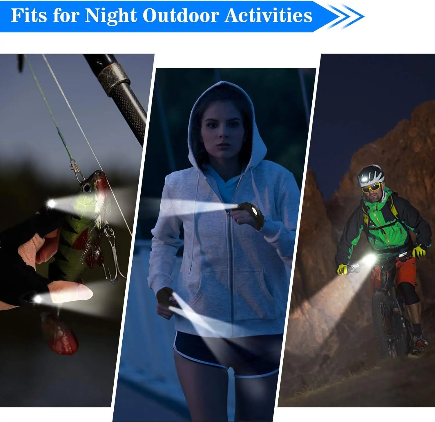 Waterproof LED Flashlight Gloves | Half Finger Design for Fishing, Biking & Night Running